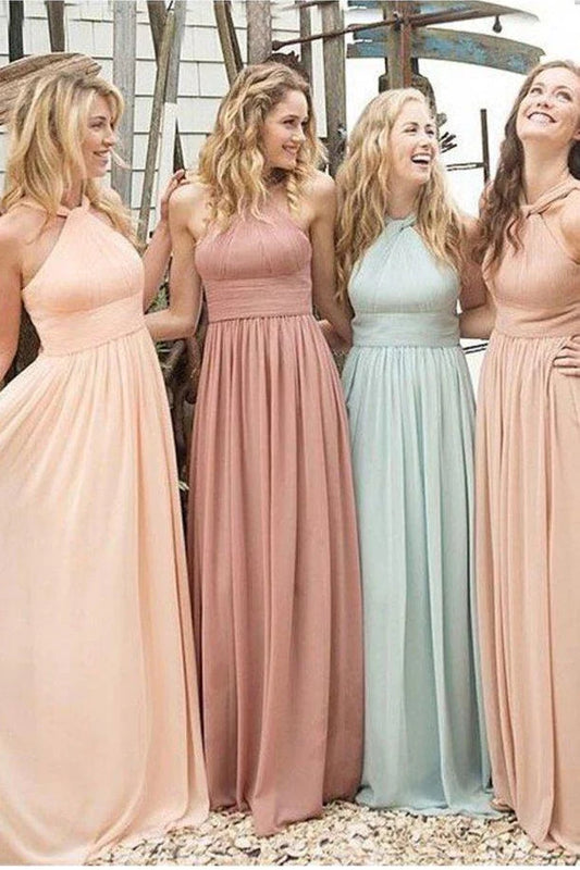 Sweep Train Straps A Line Chiffon With Ruffles Bridesmaid Dresses