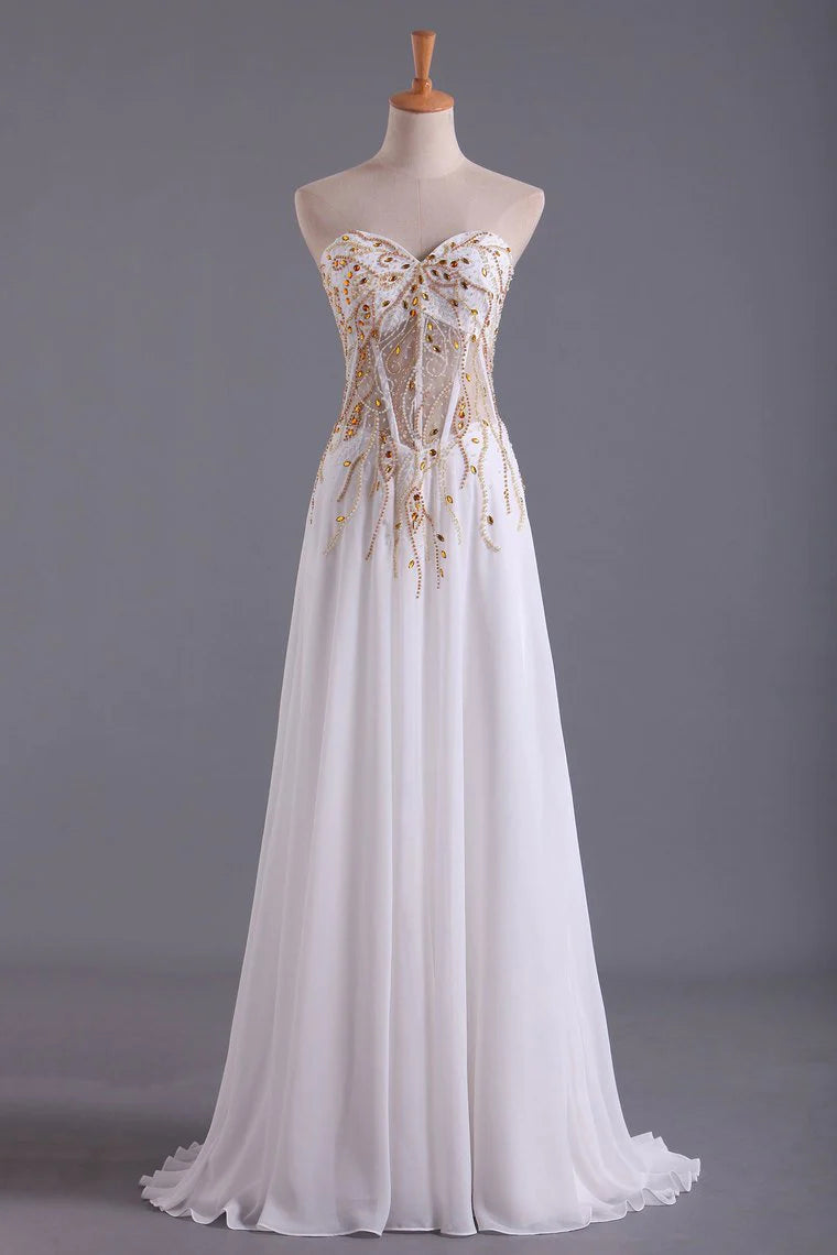 Sweetheart Party Dresses A Line Chiffon With Beading Floor Length