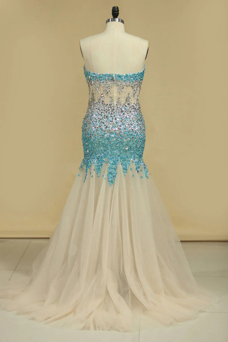 Sweetheart Plus Size Party Dresses Mermaid With Beading Tulle