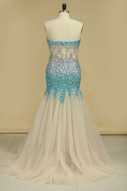 Sweetheart Plus Size Party Dresses Mermaid With Beading Tulle