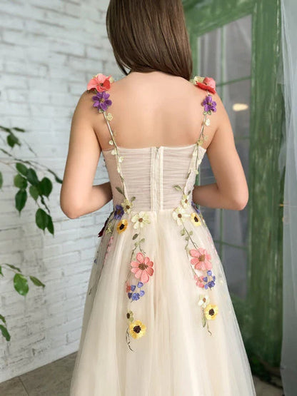 Tea Length Straps Homecoming Dress With Flower Cocktail Dresses With 3D Flower