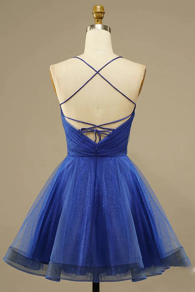 Tulle Lace Cocktail Dress Royal Blue Fitted Homecoming Dress Short Prom Dress