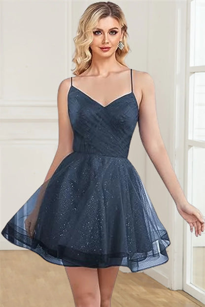 Tulle Lace Cocktail Dress Royal Blue Fitted Homecoming Dress Short Prom Dress