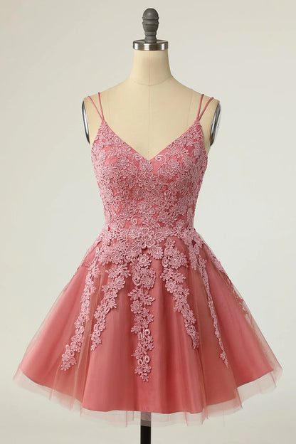 Tulle V Neck A Line Homecoming Dresses With Applique And Sash