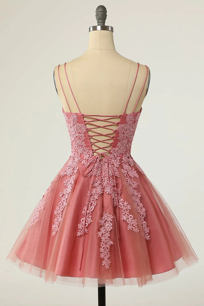 Tulle V Neck A Line Homecoming Dresses With Applique And Sash