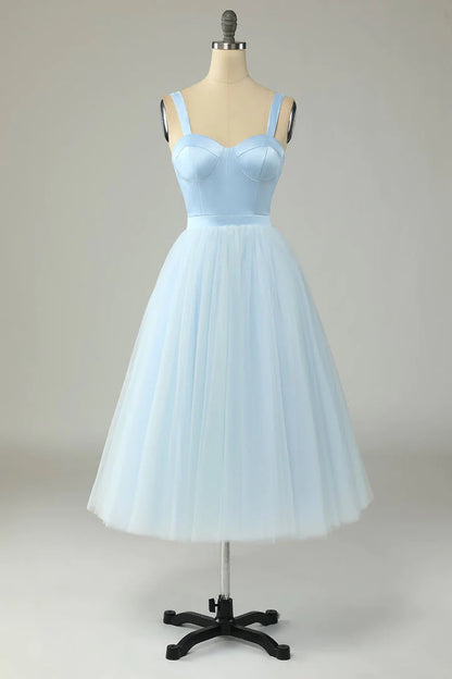 Unique A Line Sweetheart Sky Blue Tulle Homecoming Dress