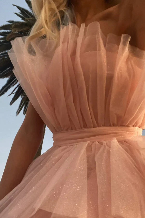 Unique Pink Strapless Tiered Cake Homecoming Dress With Layers, Short Prom Dresses