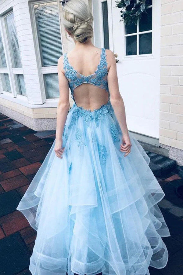 Prom Dresses A Line Tulle With Applique Open Back