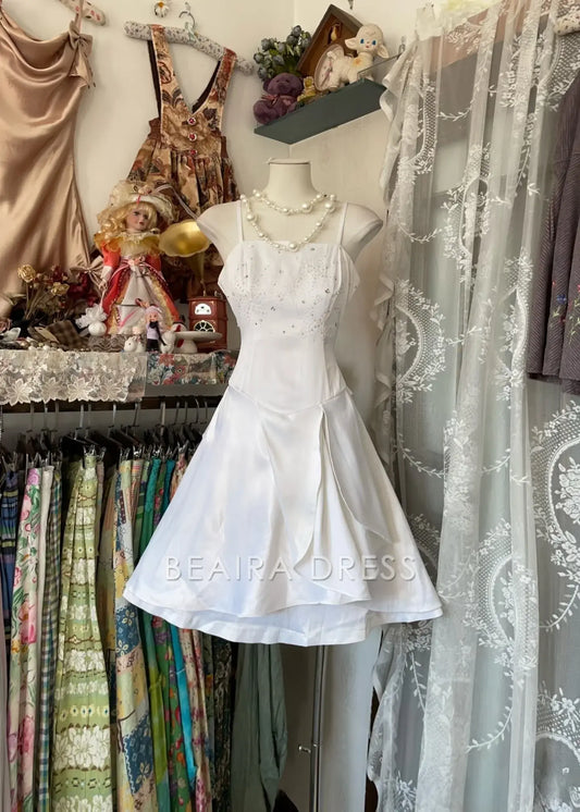 Beaira Vintage Fashion A Line White Short Length Homecoing Birthday Dress Prom Dresses