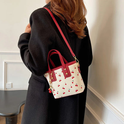 Beaira Women Fashion Tote Bag Large Capacity Trendy Commuting Bag with Cherry Pendant Stylish Crossbody Bag Aesthetic Handbag