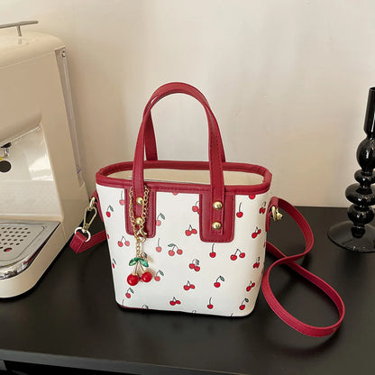 Beaira Women Fashion Tote Bag Large Capacity Trendy Commuting Bag with Cherry Pendant Stylish Crossbody Bag Aesthetic Handbag