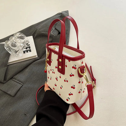 Beaira Women Fashion Tote Bag Large Capacity Trendy Commuting Bag with Cherry Pendant Stylish Crossbody Bag Aesthetic Handbag