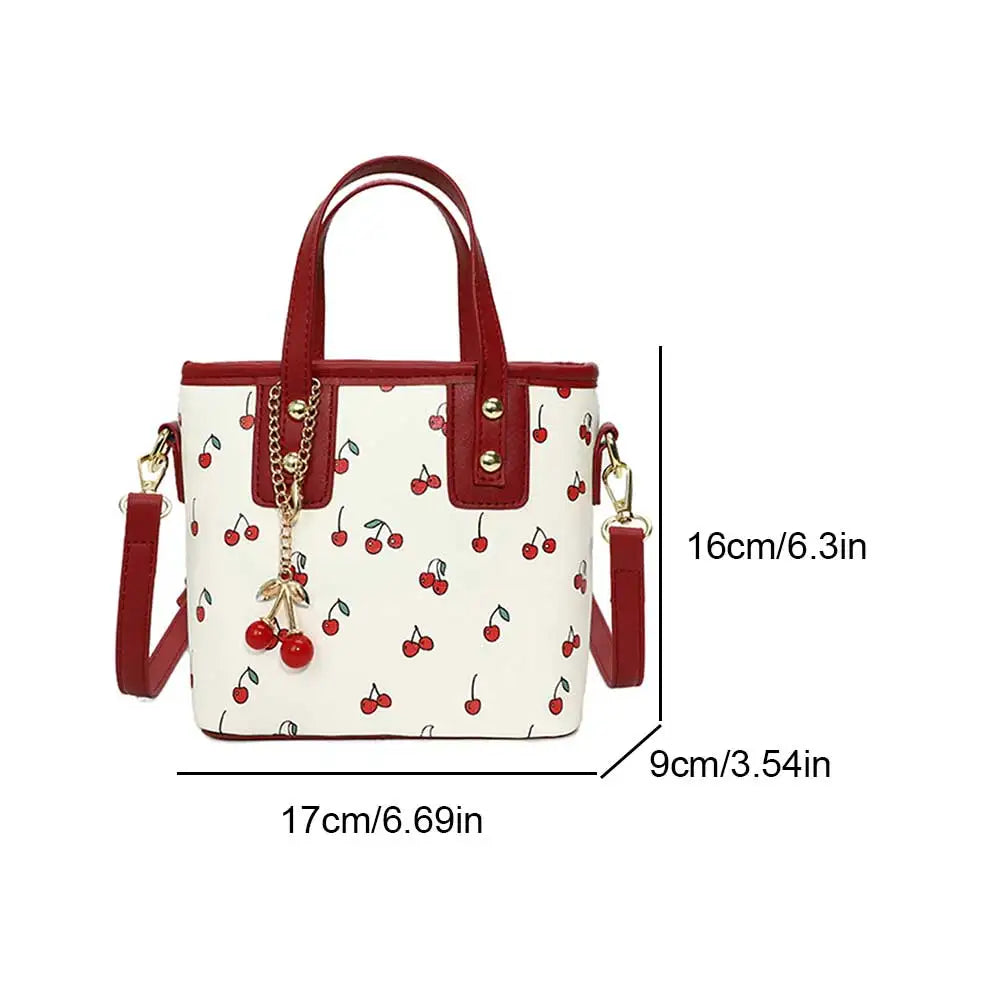 Beaira Women Fashion Tote Bag Large Capacity Trendy Commuting Bag with Cherry Pendant Stylish Crossbody Bag Aesthetic Handbag