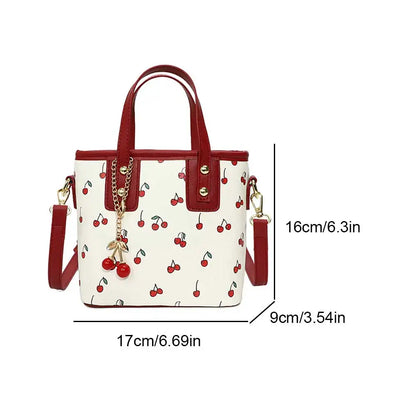 Beaira Women Fashion Tote Bag Large Capacity Trendy Commuting Bag with Cherry Pendant Stylish Crossbody Bag Aesthetic Handbag