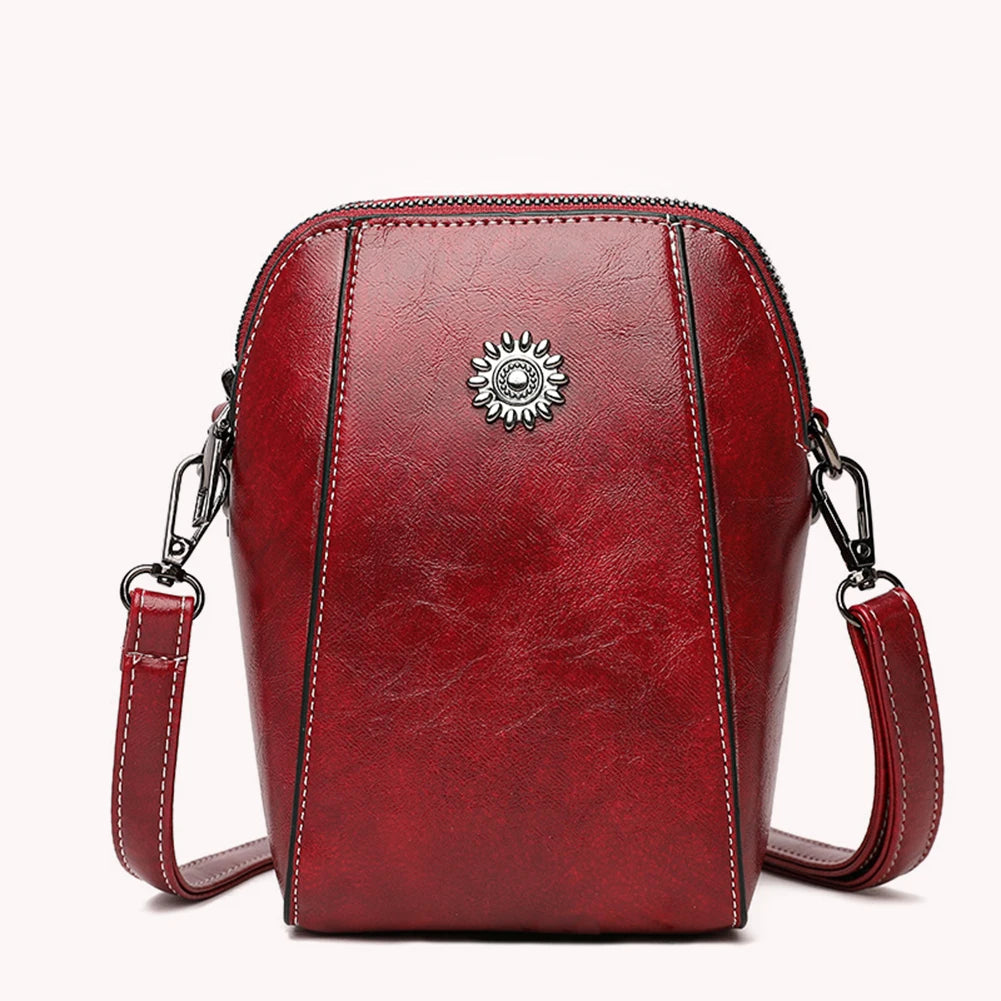 Beaira Women Retro Messenger Bag Solid Color PU Crossbody Bag Waterproof Scratch-Resistant Versatile Zipper Crossbody Wallet Phone Bag