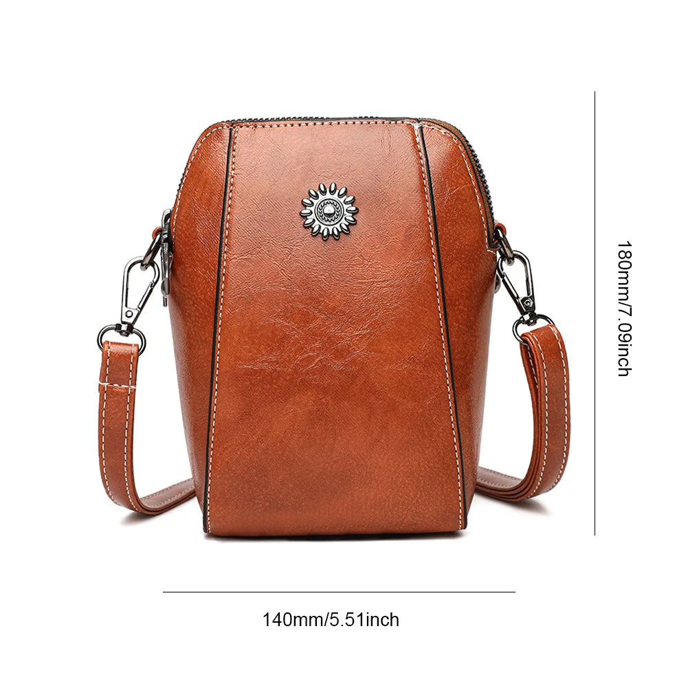 Beaira Women Retro Messenger Bag Solid Color PU Crossbody Bag Waterproof Scratch-Resistant Versatile Zipper Crossbody Wallet Phone Bag