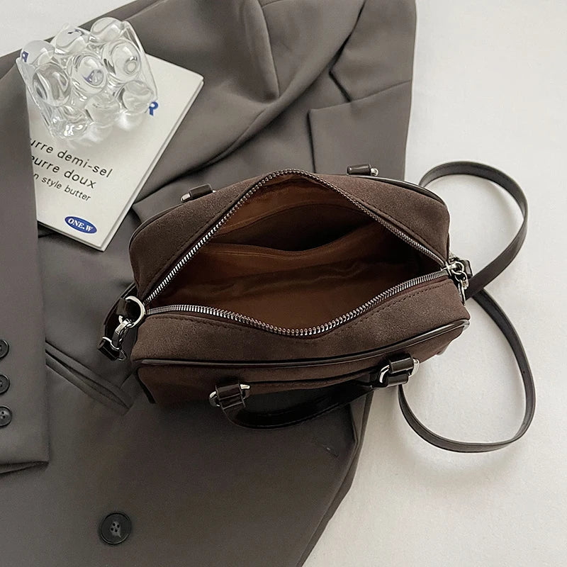 Beaira Women Suede Top-handle Bag Adjustable Strap Crossbody Purse With Interior Pocket Handbag Clutch Purse for Work Travel