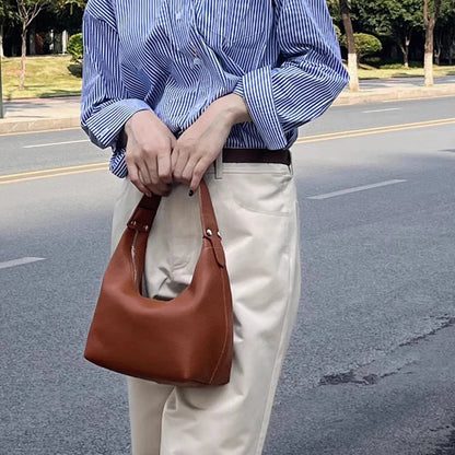 Beaira Women Vintage Underarm Bag PU Leather Soft Hobo Bags Solid Color Casual Armpit Handbag Girls Outdoor Daily Bag
