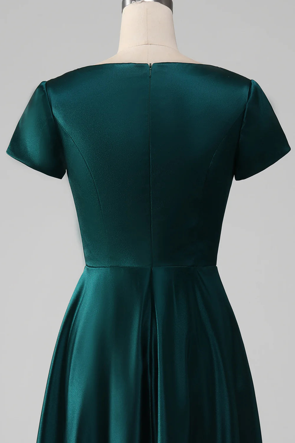 Peacock Satin V-neck A-line Pleated Mother of the Bride Dress