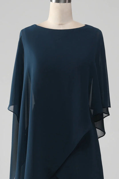 Navy Chiffon A-line Scoop Neckline Mother of the Bride Dress