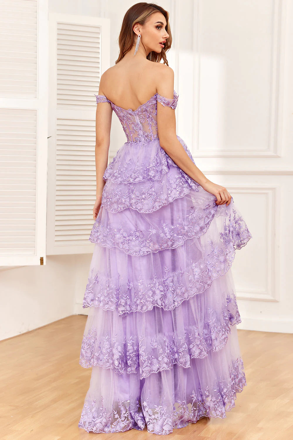 Princess A Line Off the Shoulder Blue Long Prom Dress with Appliques