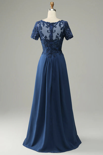 Blue A Line Mother of Bride Dress with Appliques