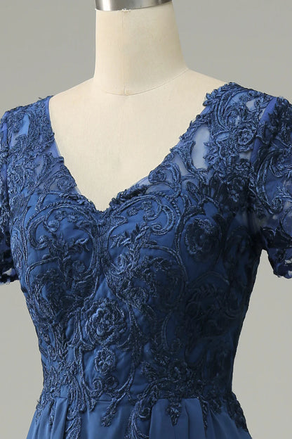 Blue A Line Mother of Bride Dress with Appliques