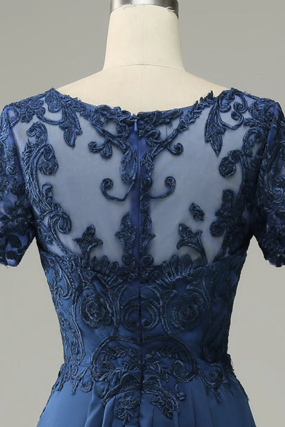 Blue A Line Mother of Bride Dress with Appliques