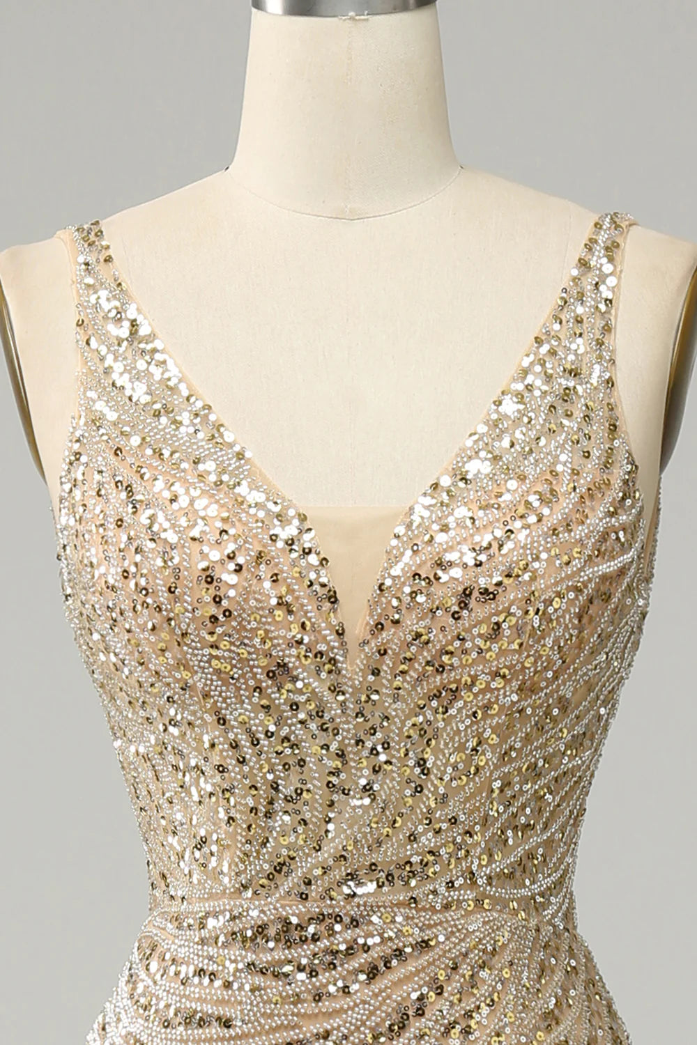 Golden Backless Sequin Prom Dress