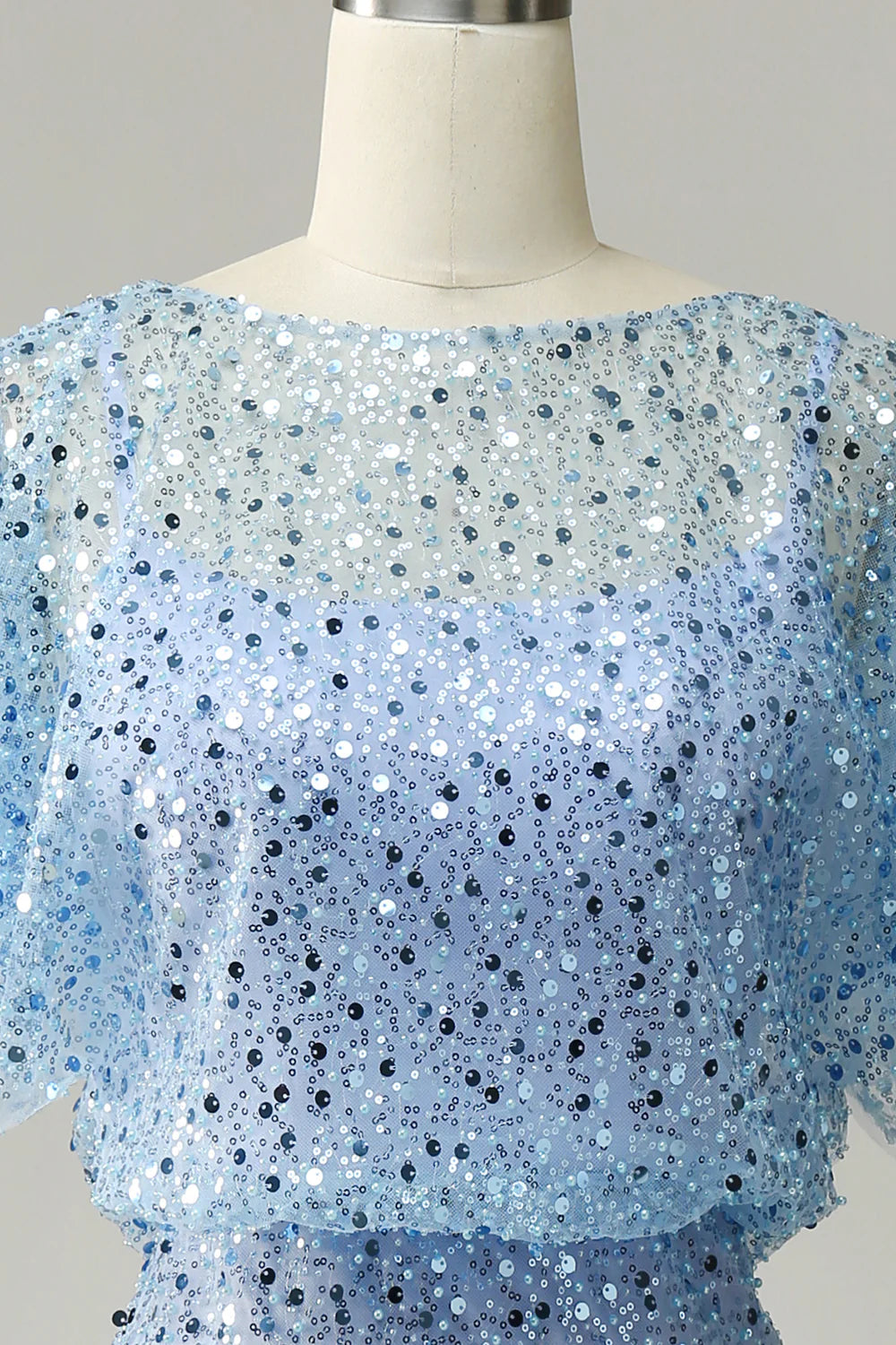 Grey Blue Sequins Bodycon Wedding Guest Dress