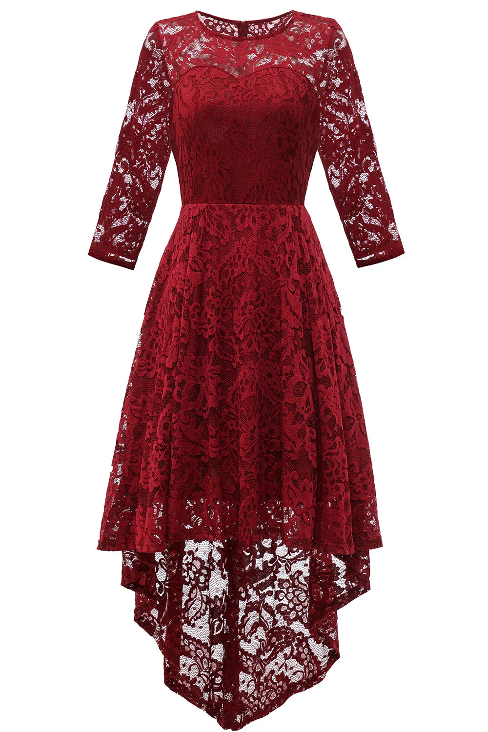 Burgundy High Low Lace Dress