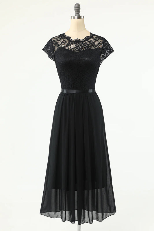 Beaira Classic A Line Black Party Dress with Lace