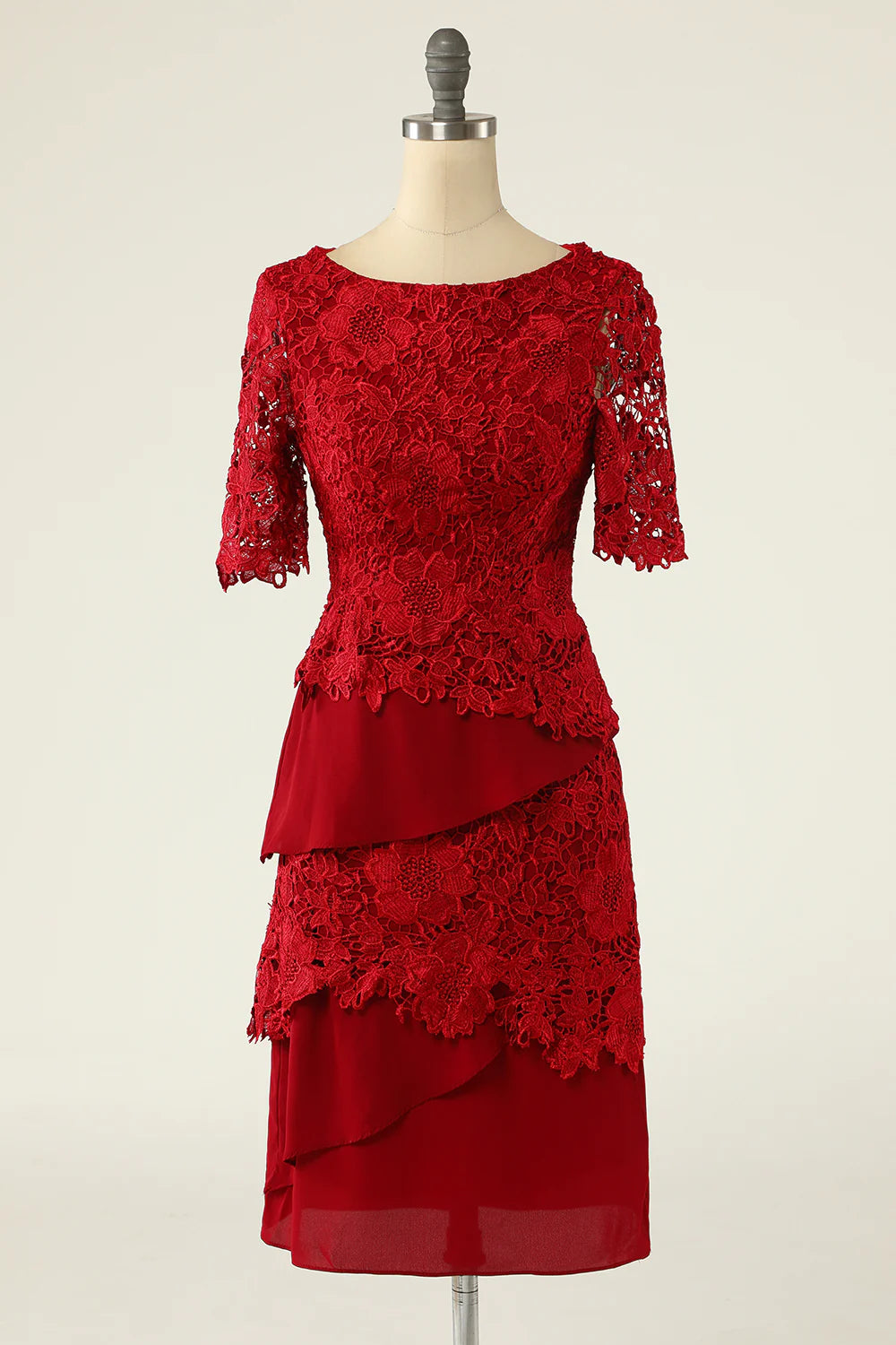 Dark Red Two Piece Mother of the Bride Dress with Lace