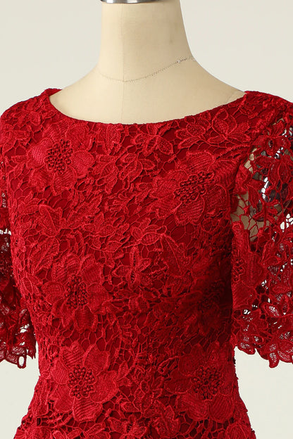 Dark Red Two Piece Mother of the Bride Dress with Lace