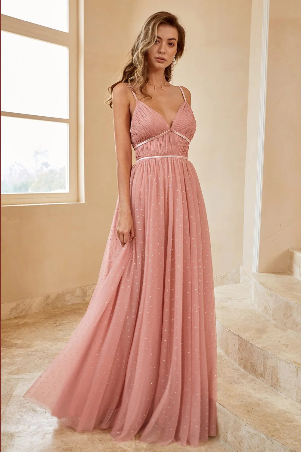 A Line Long Bridesmaid Dress with Ruffles