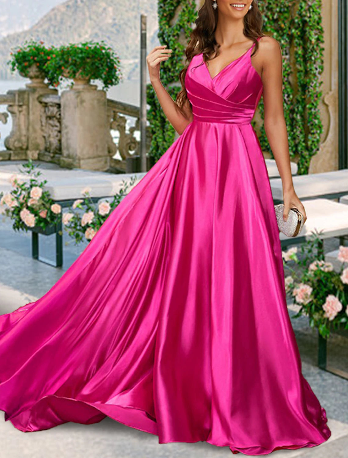 A-Line Bridesmaid Dress V Neck / Spaghetti Strap Sleeveless Sexy Sweep / Brush Train Charmeuse with Pleats