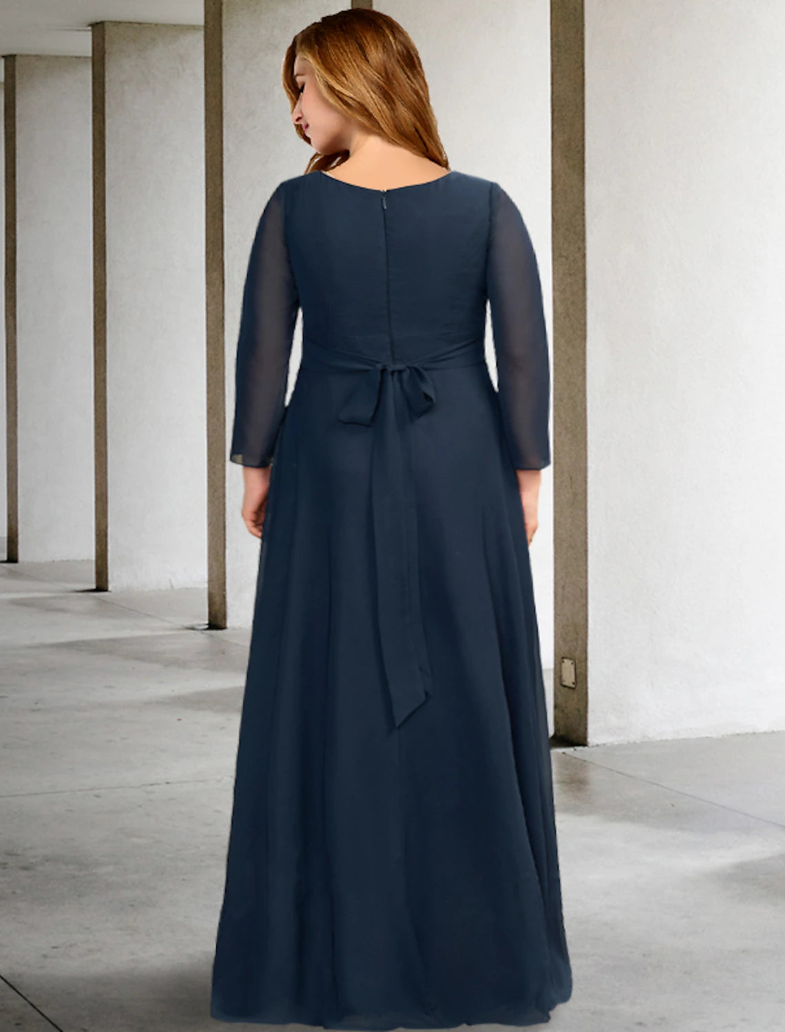 A-Line Mother of the Bride Dresses Plus Size Hide Belly Curve Elegant Dress Formal Asymmetrical Long Sleeve V Neck Chiffon with Pleats Crystals