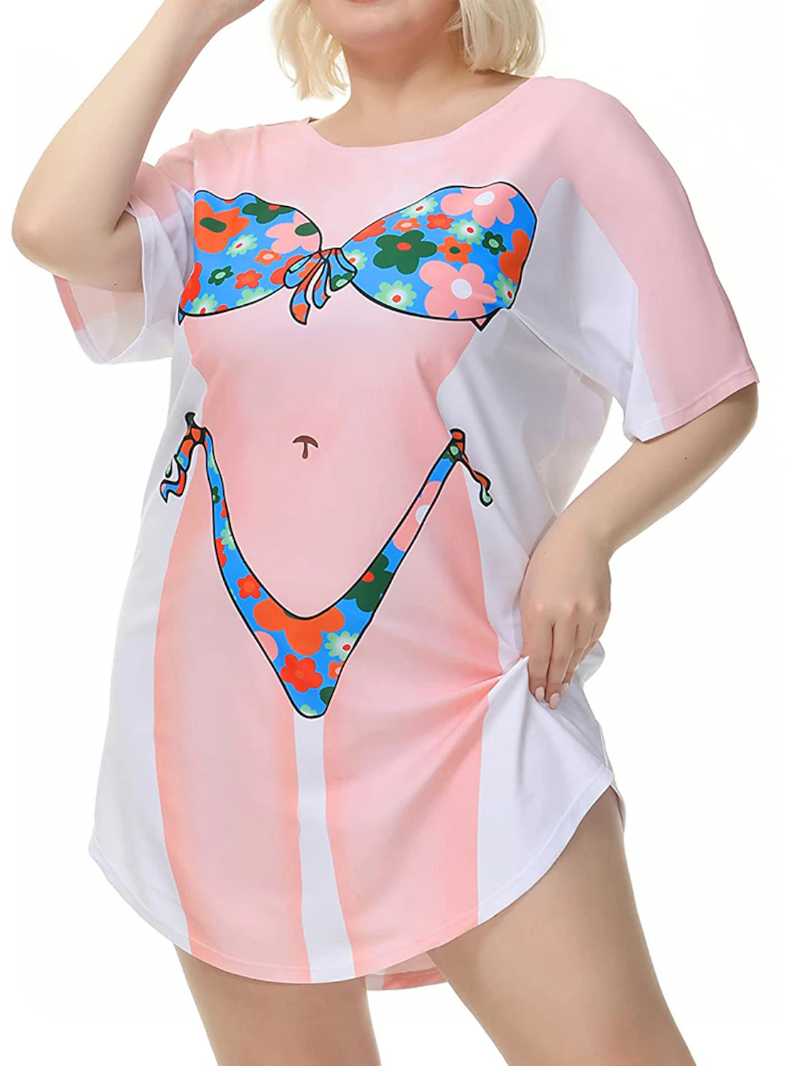 Women's Bikini Shirt Cover Up Dress Funny Cute Bikini Print for Swimwear Short Sleeve 3D Graphic Baggy Swimwear Cover-Up