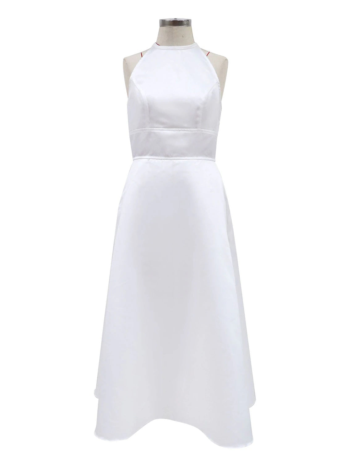 Reception Little White Dresses Wedding Dresses A-Line Halter Sleeveless Tea Length Satin Bridal Gowns