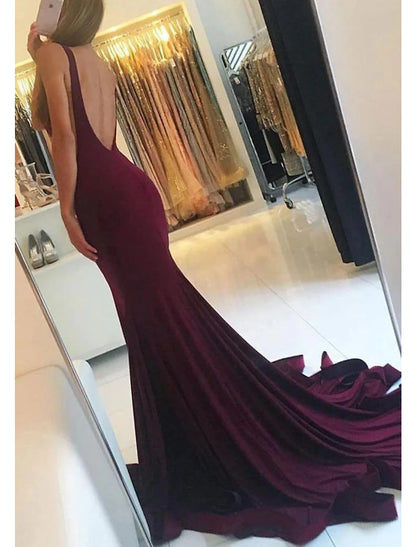 Mermaid / Trumpet Evening Gown Empire Dress Prom Wedding Reception Court Train Sleeveless Spaghetti Strap Spandex with Pleats