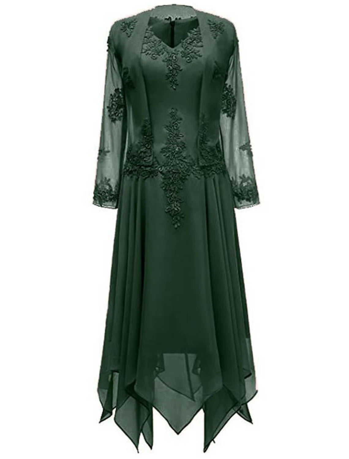 Two Piece A-Line Mother of the Bride Dress Wedding Guest Church Wrap Included V Neck Knee Length Chiffon 3/4 Length Sleeve with Pleats Appliques