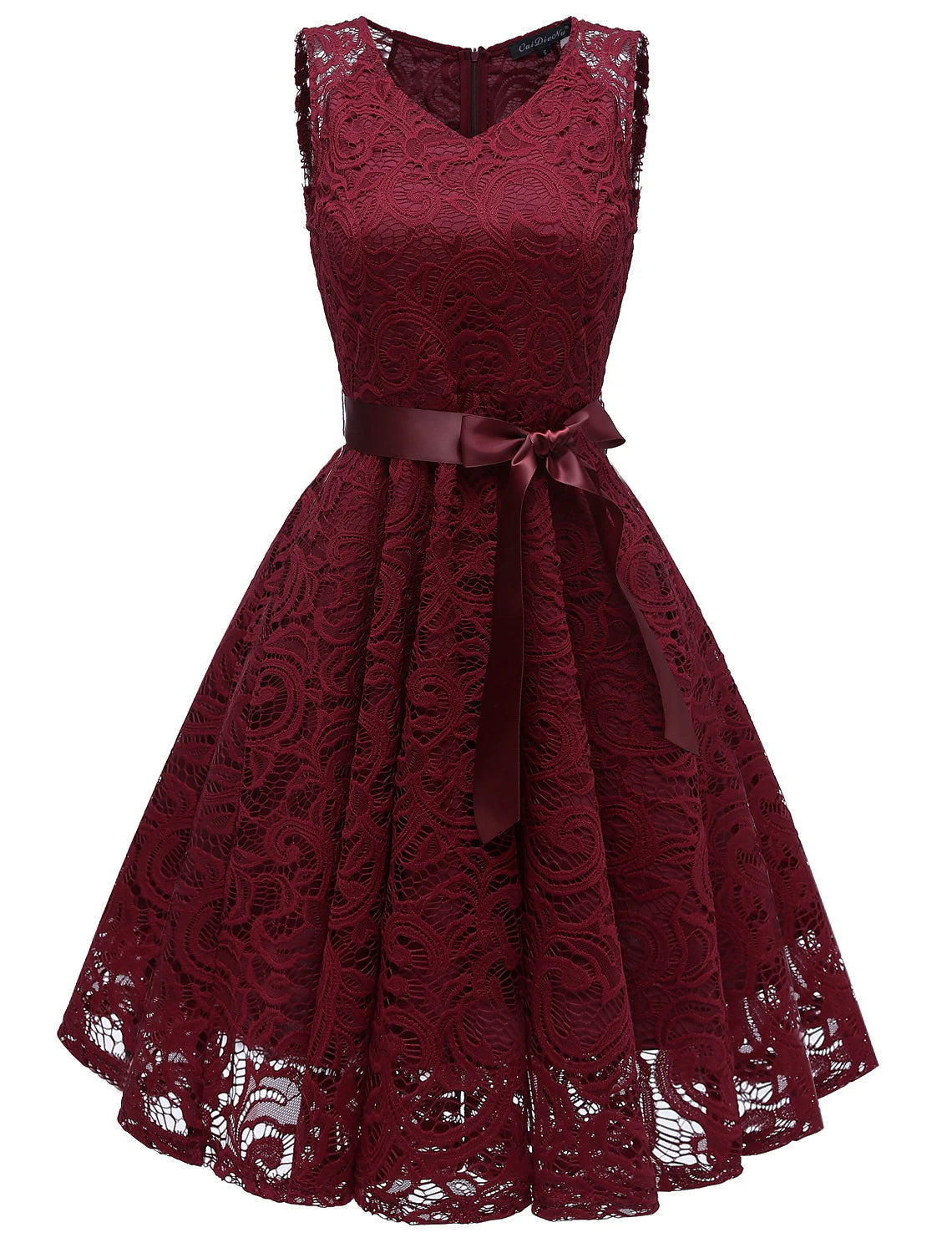 A-Line Cocktail Dresses Minimalist Dress Homecoming Graduation Short / Mini Sleeveless V Neck Lace with Bow(s) Pleats