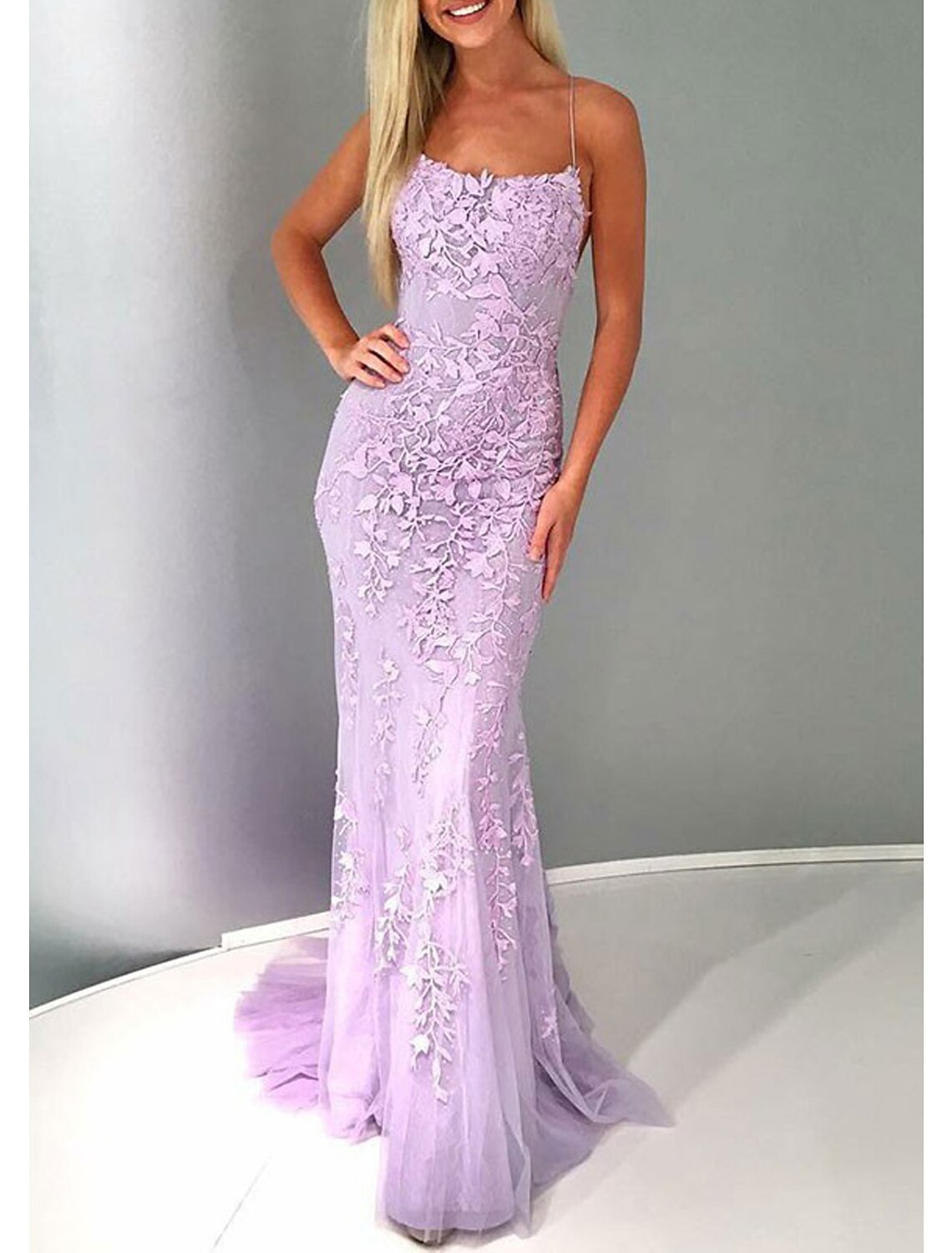 Mermaid / Trumpet Prom Dresses Open Back Dress Formal Prom Court Train Sleeveless Strapless Lace Backless with Appliques