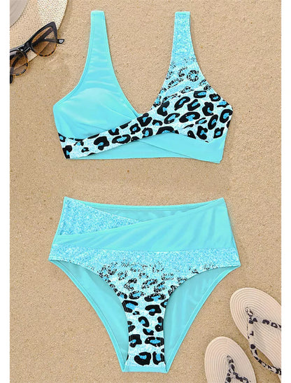 Women's Normal Swimwear Bikini Swimsuit 2 Piece Printing Leopard Beach Wear Summer Bathing Suits