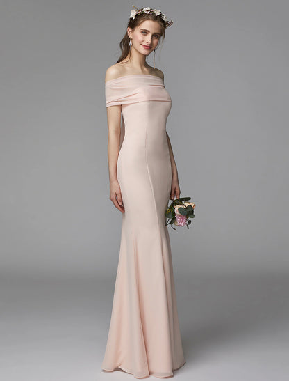 Mermaid / Trumpet Bridesmaid Dress Strapless Sleeveless Backless Floor Length Chiffon with Sash / Ribbon / Pleats