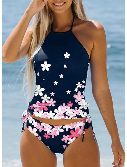 Women's Normal Swimwear Tankini 2 Piece Bathing Suits Swimsuit Halter 2 Piece Modest Swimwear Floral Floral Print Vacation Beach Wear Bathing Suits