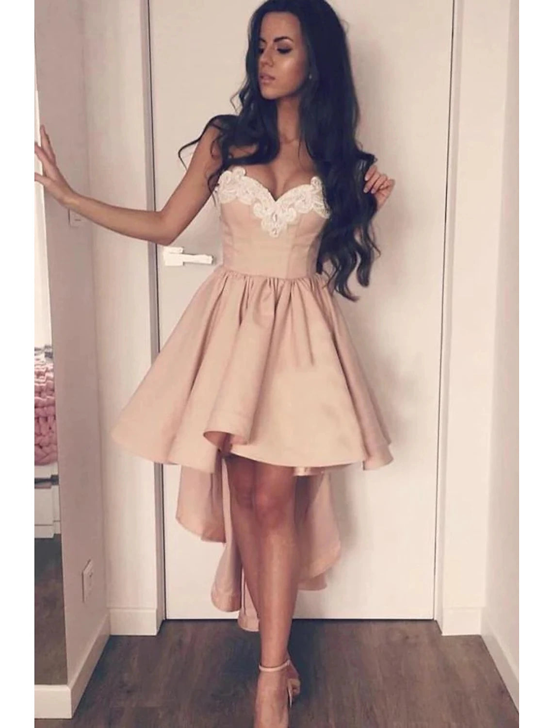 A-Line Cocktail Dresses Party Dress Homecoming Graduation Asymmetrical Sleeveless Sweetheart Satin Backless with Appliques