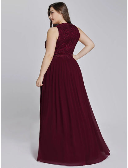 A-Line Prom Dresses Elegant & Luxurious Dress Wedding Guest Prom Floor Length Sleeveless Jewel Neck Chiffon with Crystals