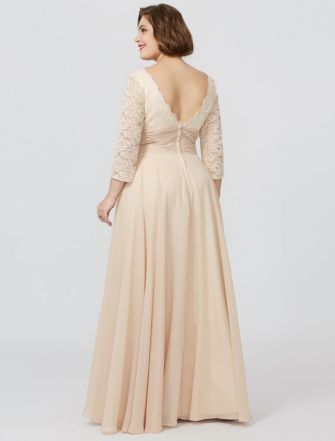 Sheath / Column Mother of the Bride Dress Formal Classic & Timeless Elegant & Luxurious Plus Size Square Neck Floor Length Chiffon Metallic Lace 3/4 Length Sleeve No with Sash / Ribbon Flower