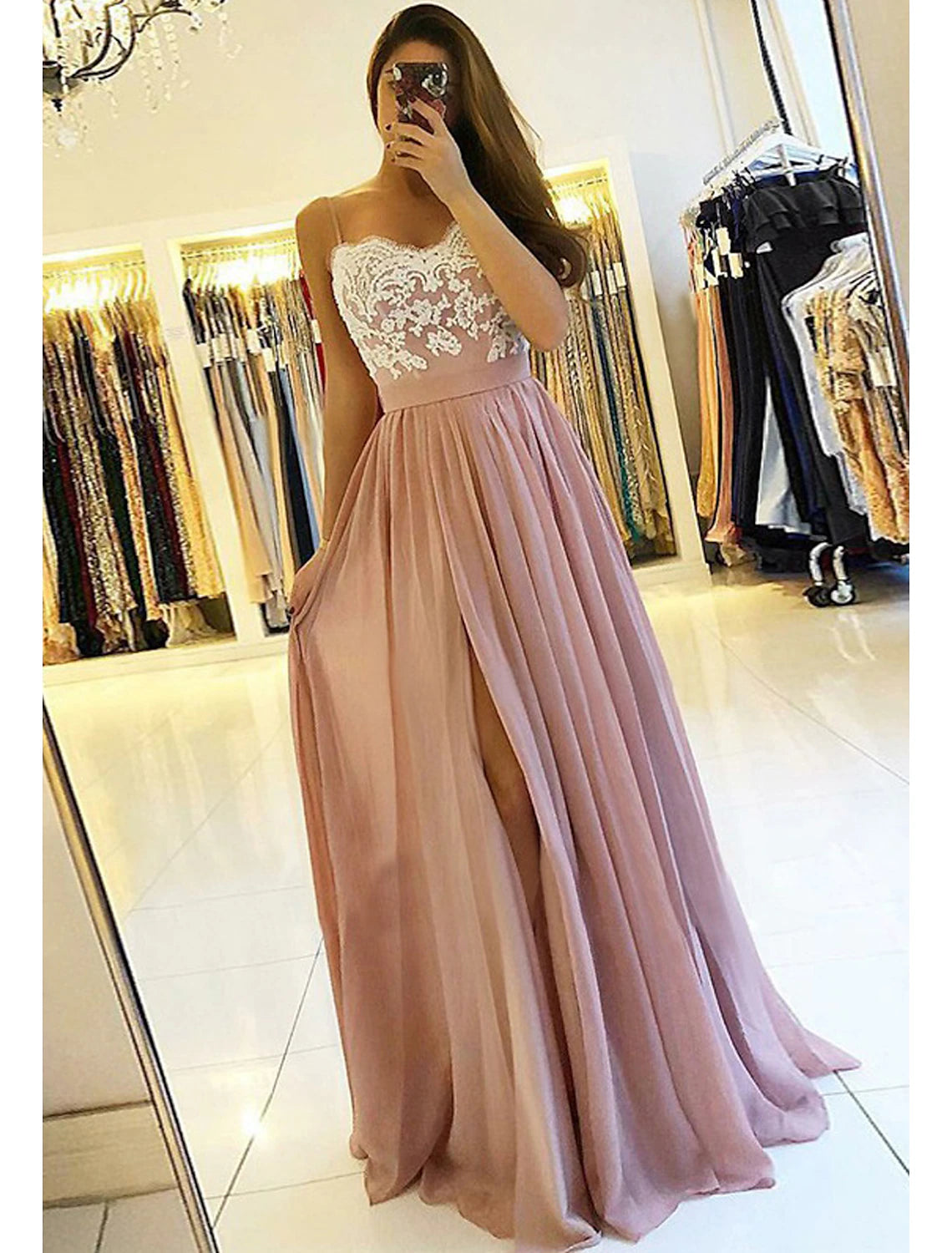 A-line/Princess Sweetheart Sleeveless Long/Floor-Length Chiffon Prom Dress With Split Appliqued